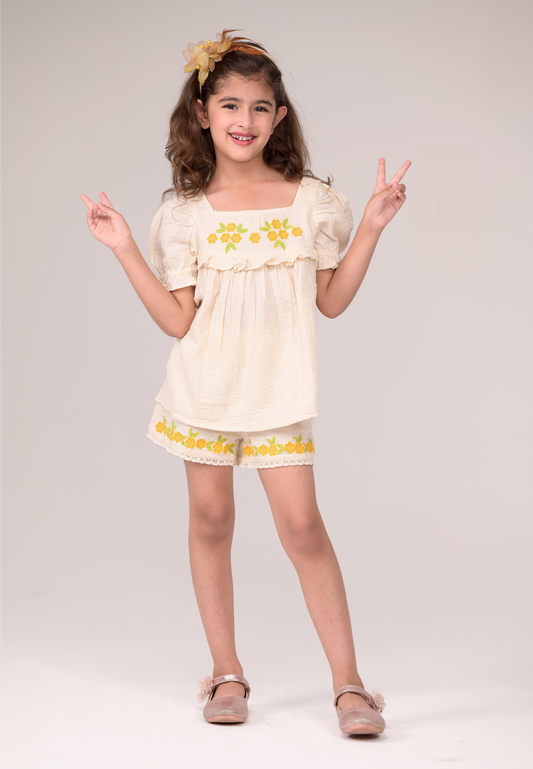 Embroidered cotton crosshatch Dobby set