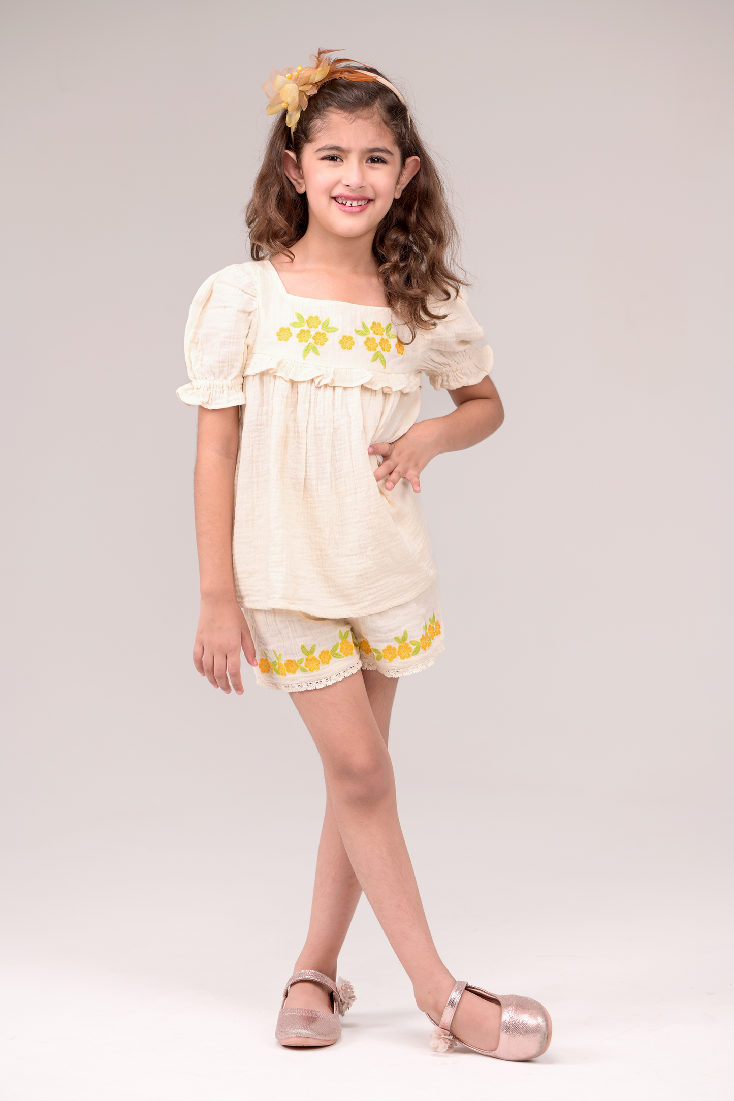 Embroidered cotton crosshatch Dobby set