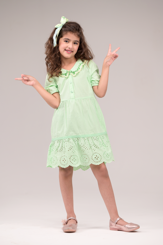 Dress with embroidered collared neckline