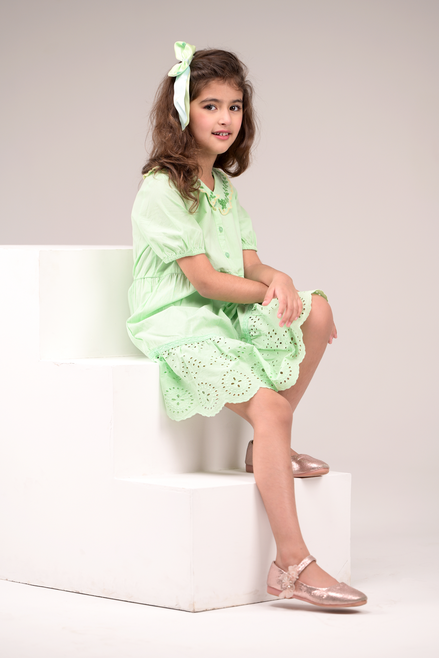 Dress with embroidered collared neckline