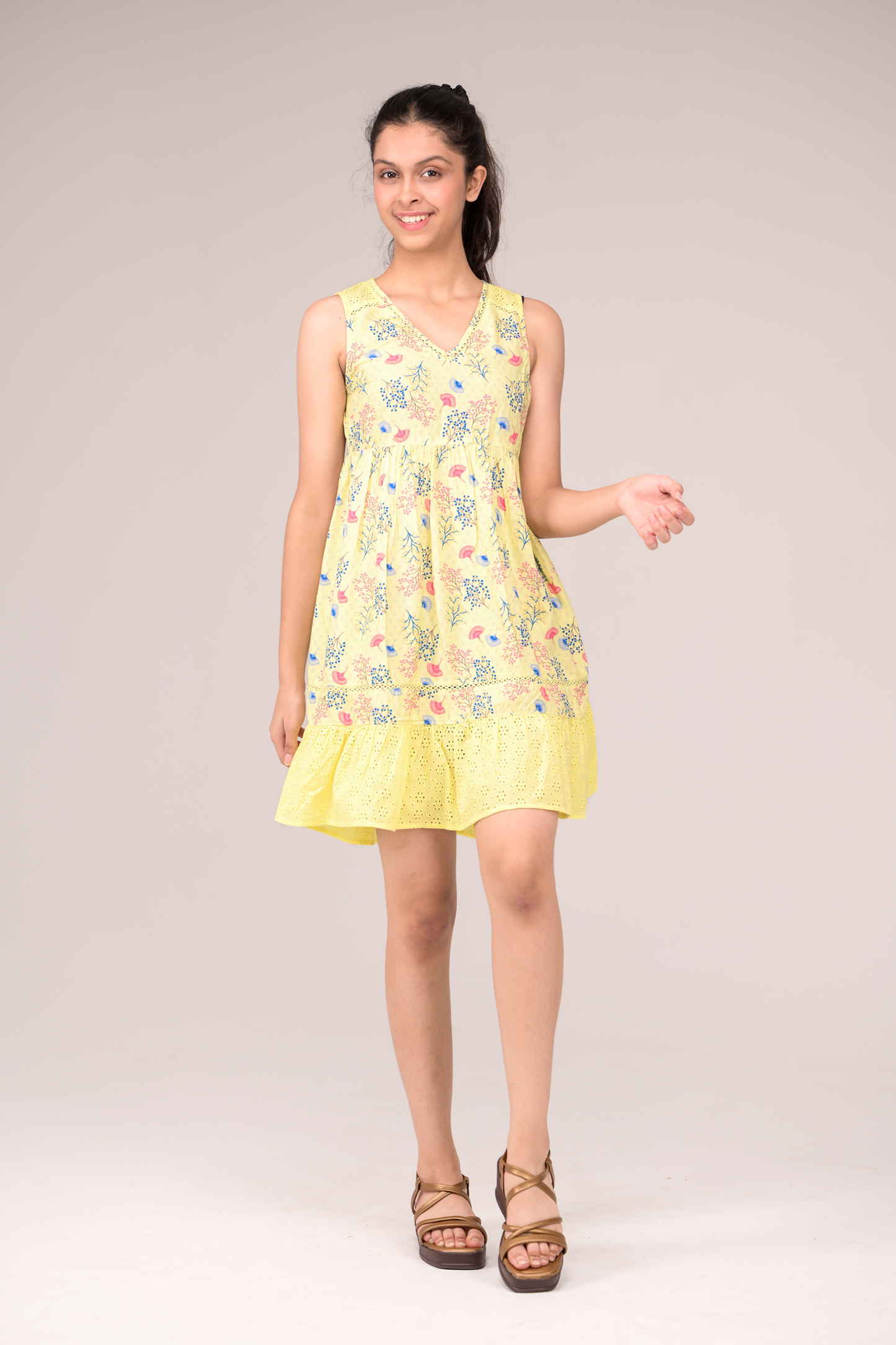 V-neck frock trimmed with delicate lace