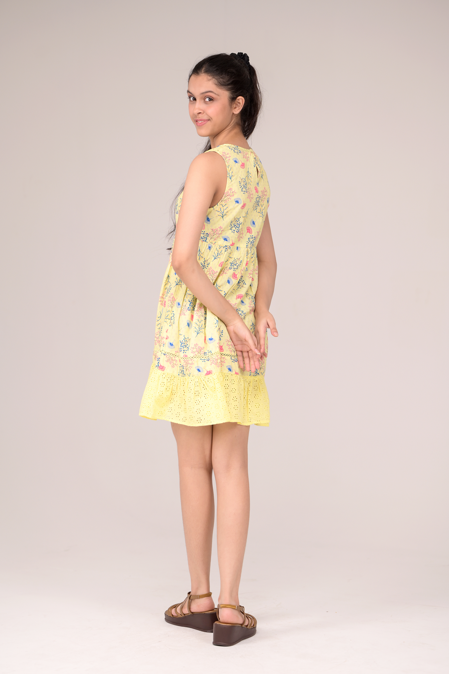 V-neck frock trimmed with delicate lace