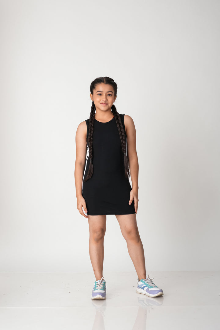 ATLHLZR Premium Girls 2-Piece Layered Dress Set-Nylon Woven Zip Jacket with Stretch Tank Dress