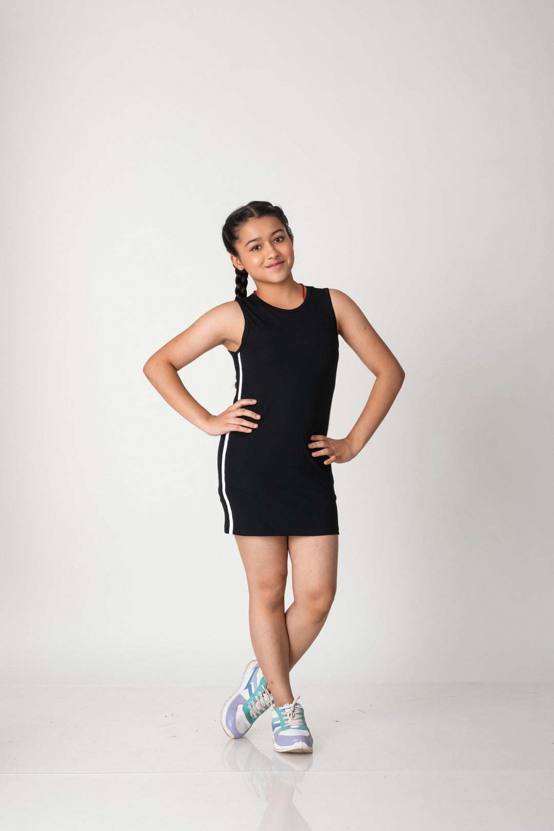 ATLHLZR Premium Girls 2-Piece Layered Dress Set-Nylon Woven Zip Jacket with Stretch Tank Dress