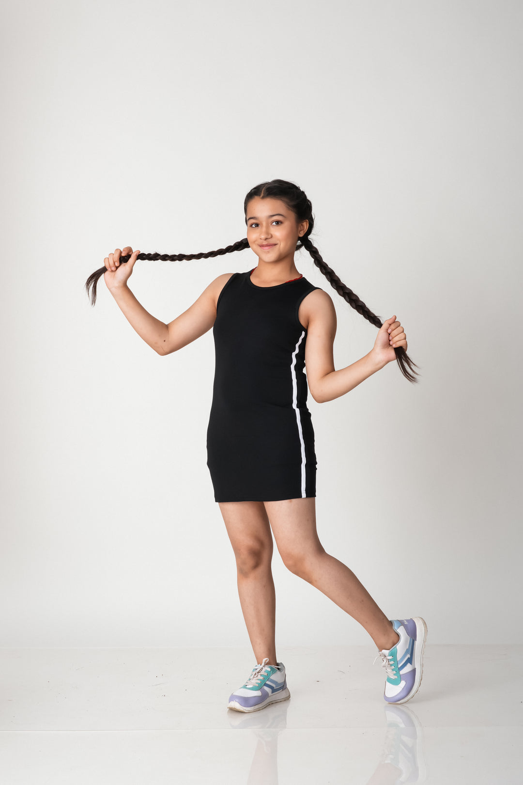 ATLHLZR Premium Girls 2-Piece Layered Dress Set-Nylon Woven Zip Jacket with Stretch Tank Dress