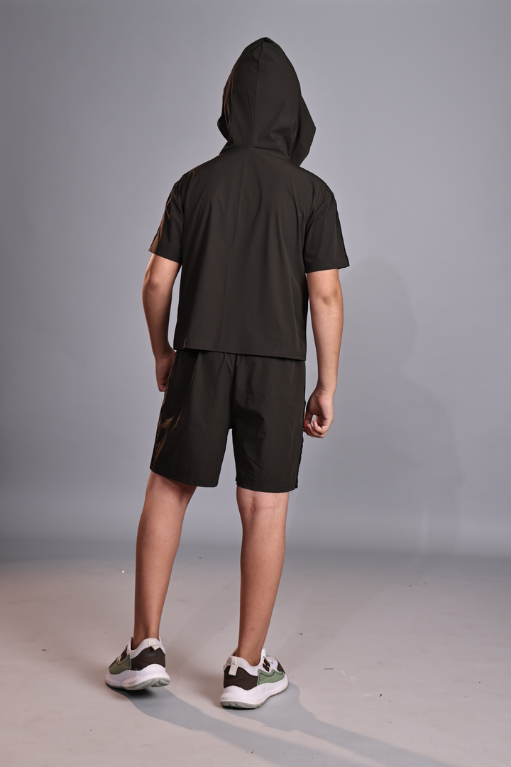 Boys Nylon Spandex Hooded Co-Ord Set with Tape Details
