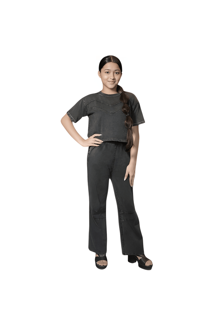 ATHLZR Girls' 100% Cotton Overdyed Acid Wash Co-Ord Set
