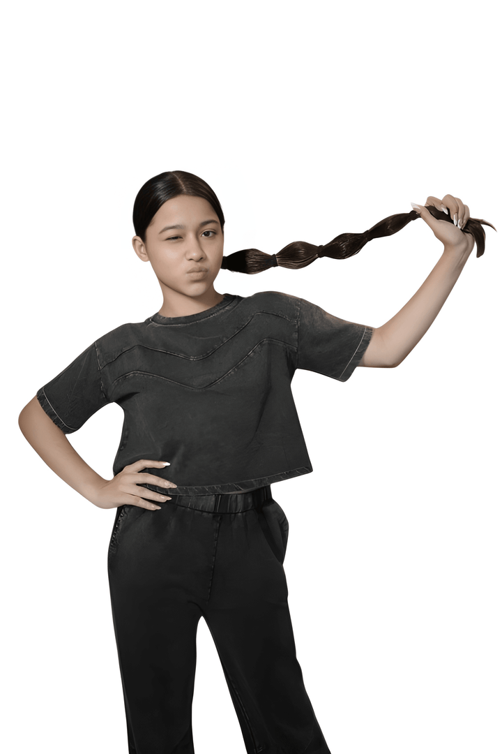 ATHLZR Girls' 100% Cotton Overdyed Acid Wash Co-Ord Set