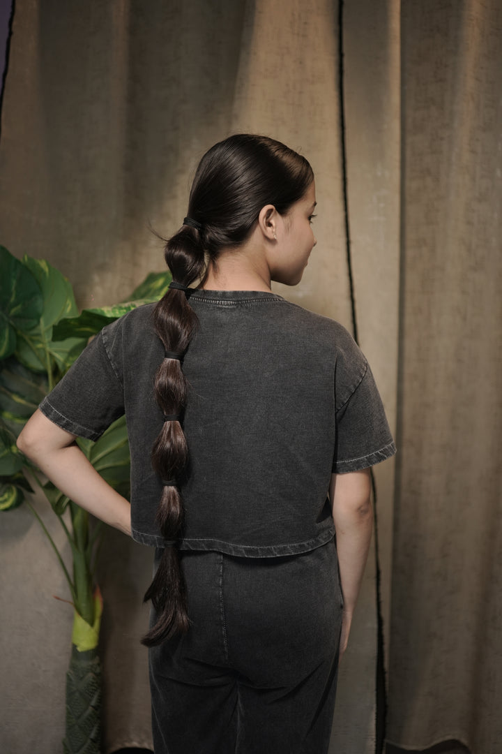 ATHLZR Girls' 100% Cotton Overdyed Acid Wash Co-Ord Set