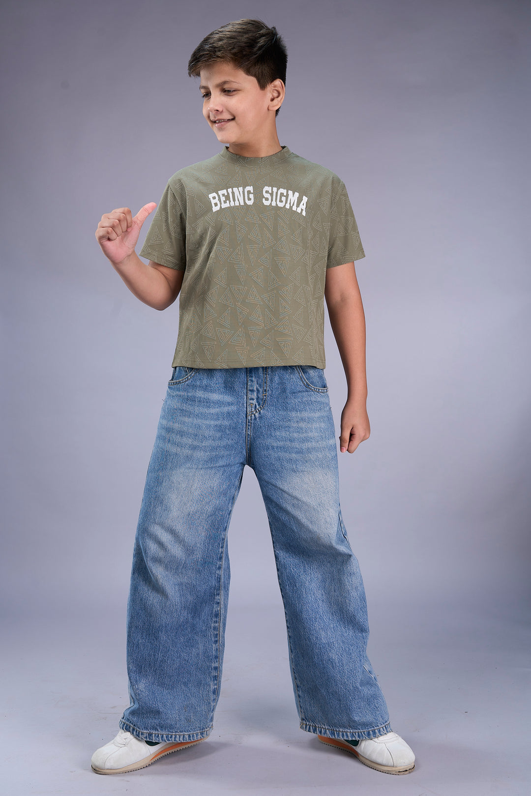 Boys Jacquard T-Shirt with Front Embroidery – Ivory & Green