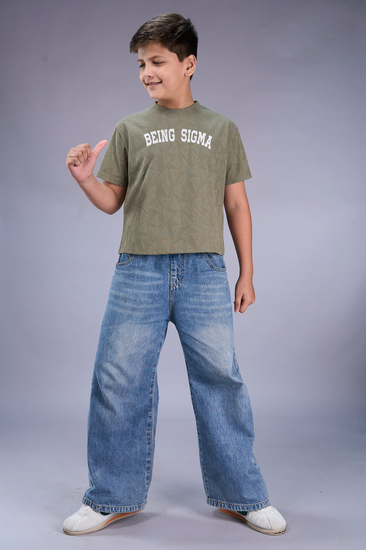 Boys Jacquard T-Shirt with Front Embroidery – Ivory & Green