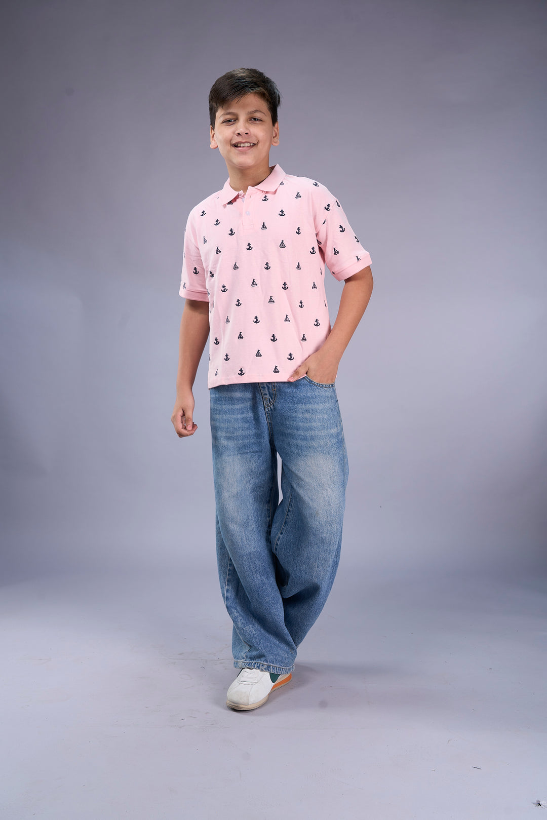 Boys 100% Cotton Pique All-Over Embroidered Polo T-Shirt