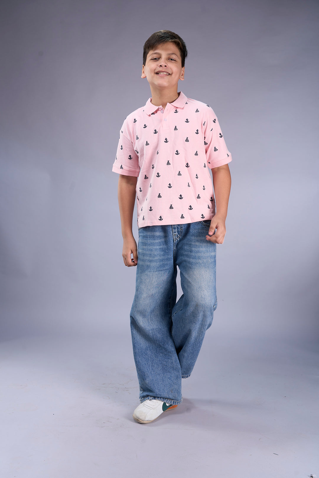 Boys 100% Cotton Pique All-Over Embroidered Polo T-Shirt
