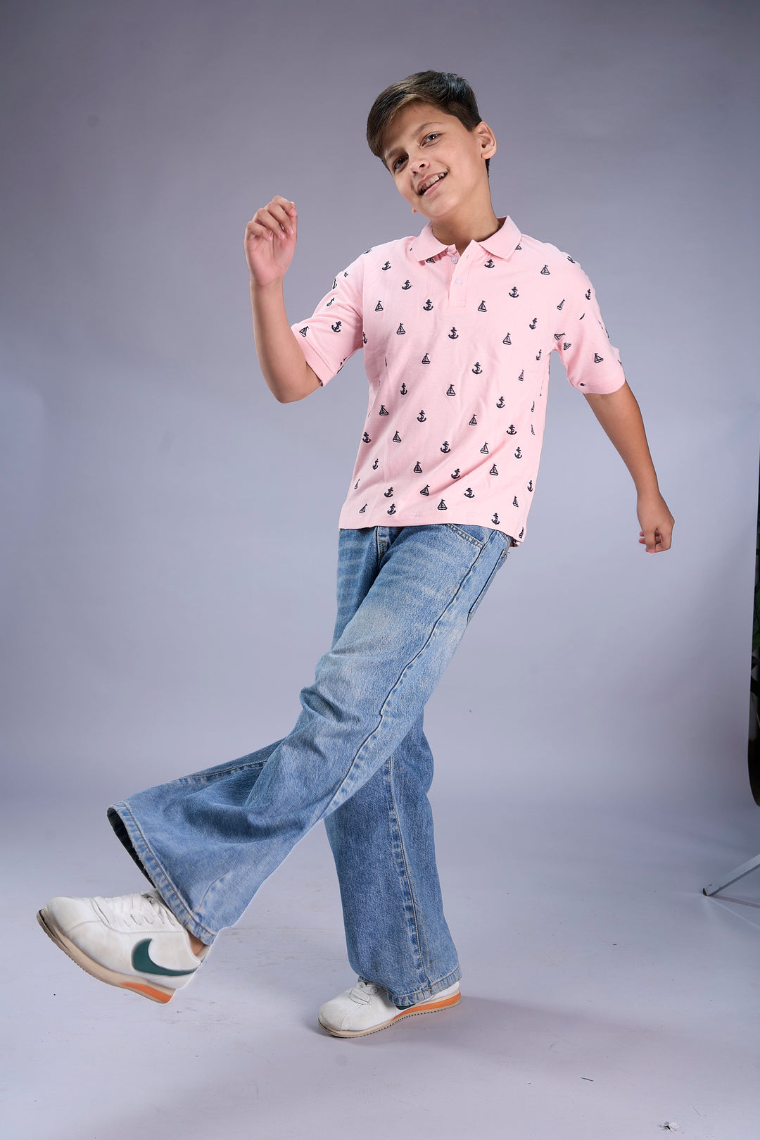 Boys 100% Cotton Pique All-Over Embroidered Polo T-Shirt