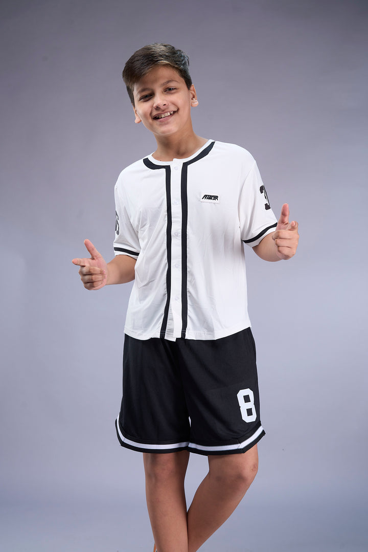 Boys Athleisure Baseball Shirt & Shorts Set – Flexing Print