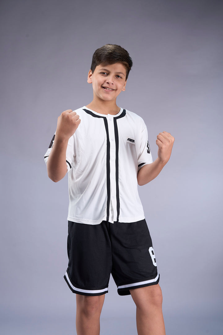 Boys Athleisure Baseball Shirt & Shorts Set – Flexing Print