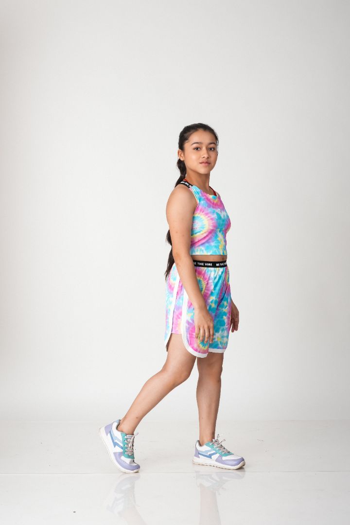 Girls Tie-Dye Activewear Set – Performance Crop Tank & Shorts Set