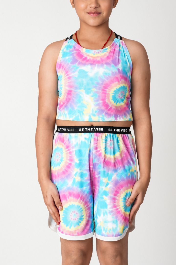 Girls Tie-Dye Activewear Set – Performance Crop Tank & Shorts Set