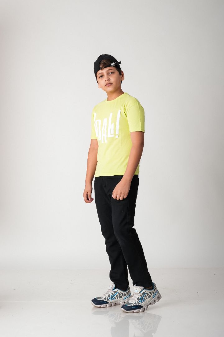 Boys Lime Green Goal! Puff Print Cotton T-Shirt