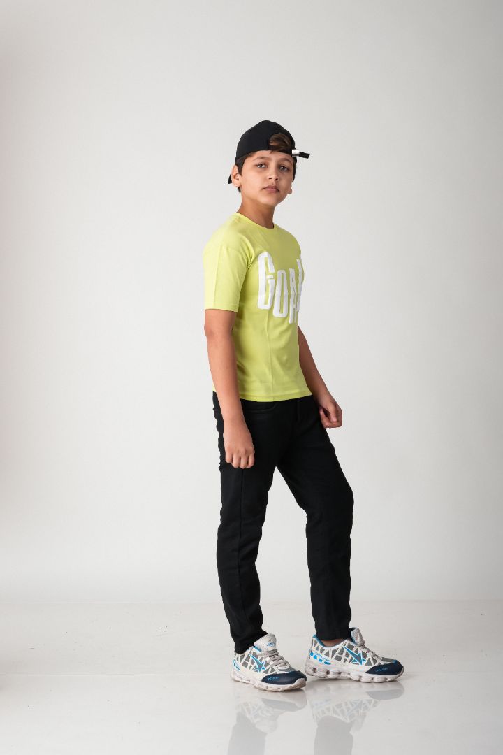 Boys Lime Green Goal! Puff Print Cotton T-Shirt