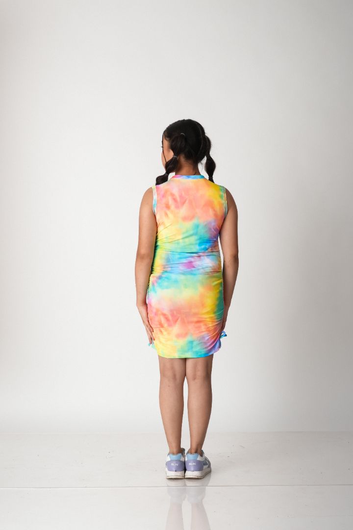 ATHLZR Tie-Dye Ruched Bodycon Dress – Rainbow Swirl