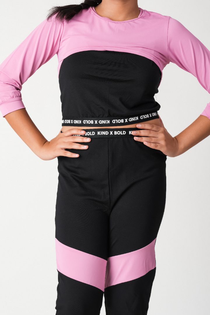 ATHLZR Colorblock Three-Piece Activewear Set – Pink & Black