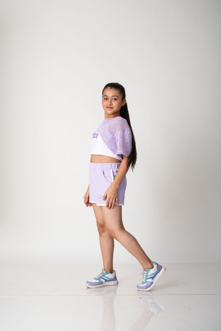 ATHLZR Girls 3-Piece Mesh Activewear Set – Mesh Top, Stretch Crop Tank & Terry Shorts