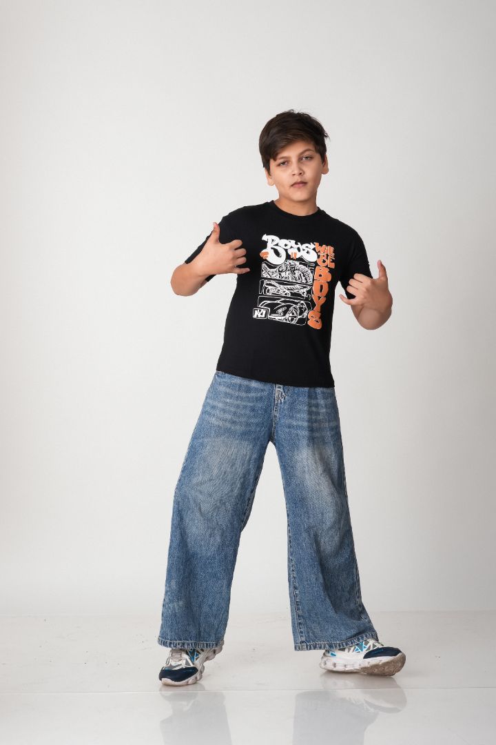 Boys Black "Boys Will Be Boys" Graphic Cotton T-Shirt