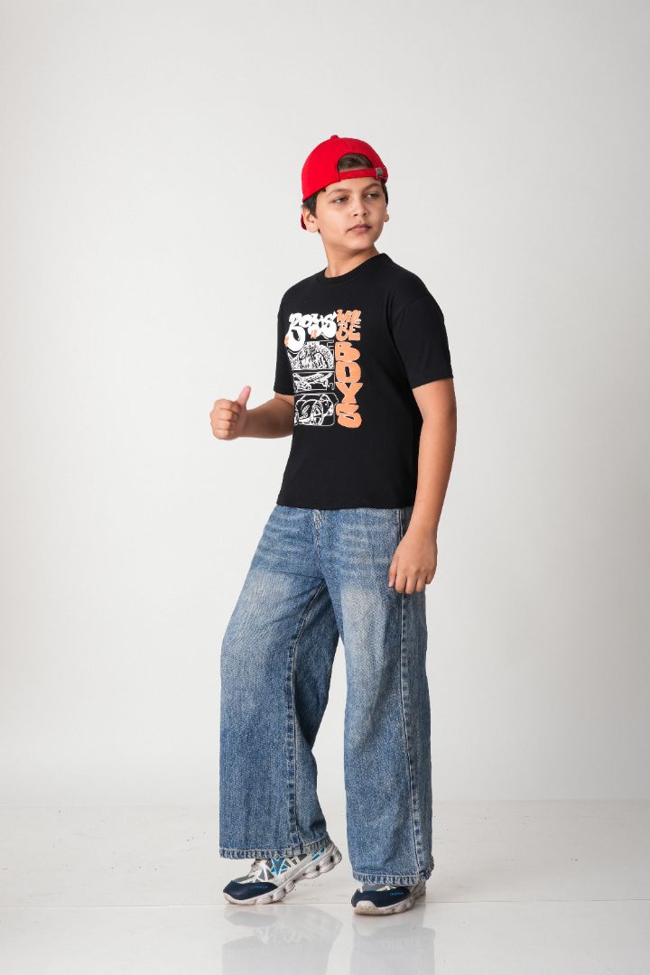 Boys Black "Boys Will Be Boys" Graphic Cotton T-Shirt