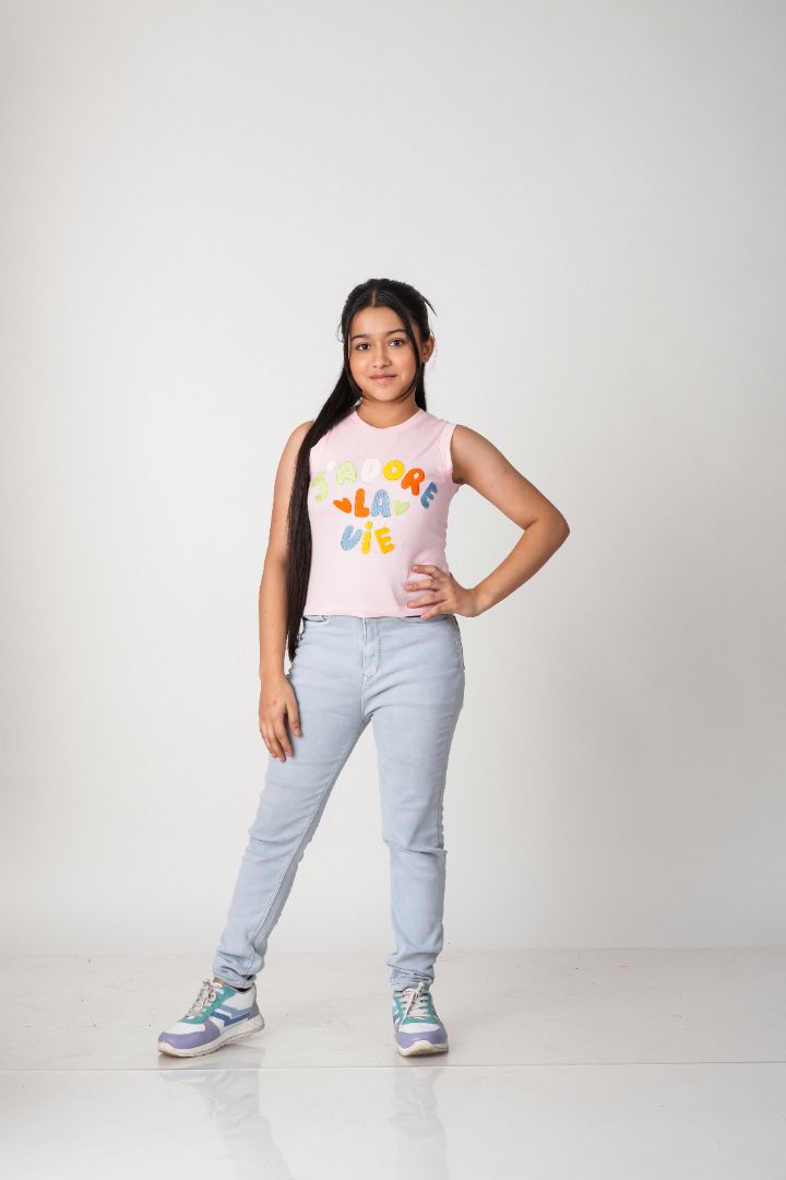 Girls Sleeveless Embroidered Tank Top – 100% Cotton