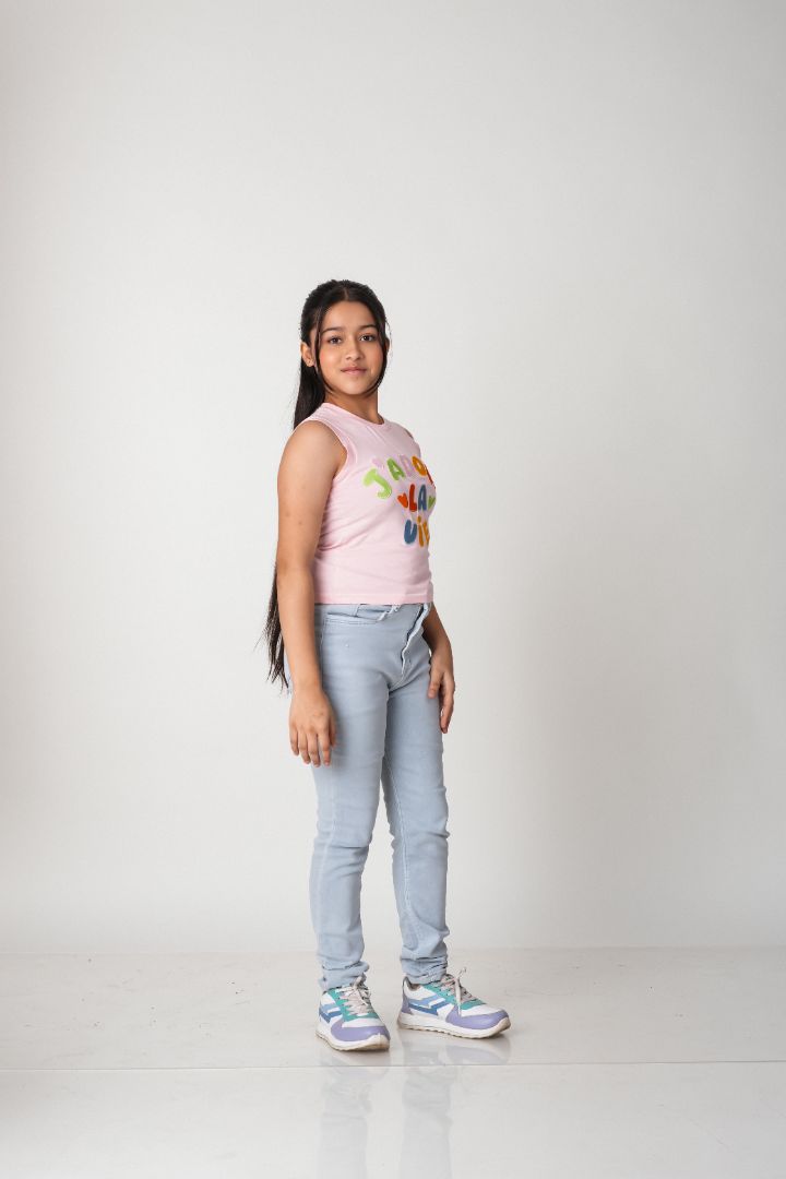 Girls Sleeveless Embroidered Tank Top – 100% Cotton