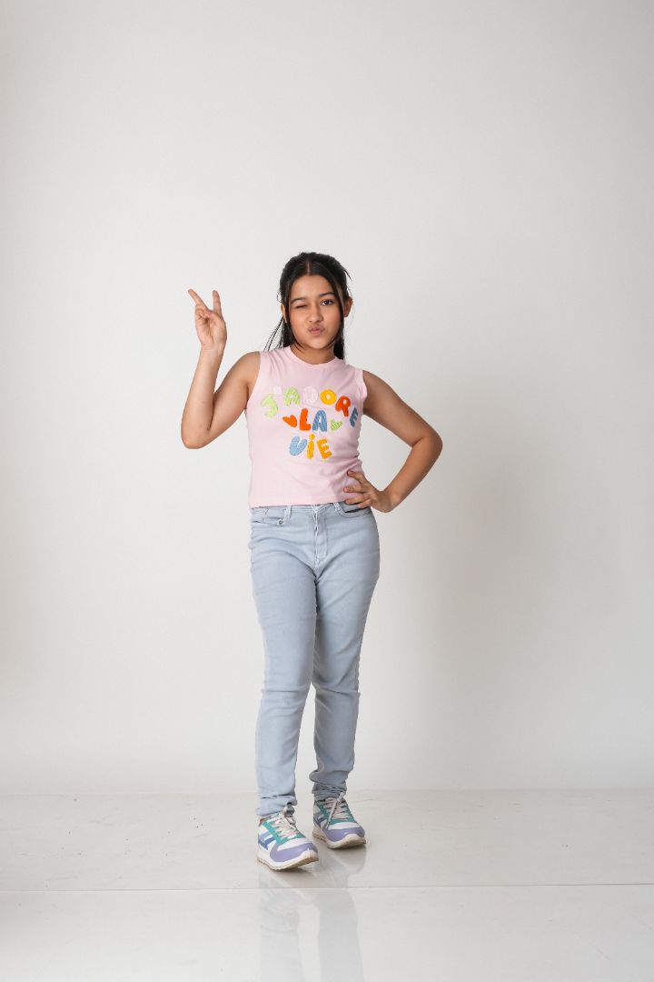 Girls Sleeveless Embroidered Tank Top – 100% Cotton