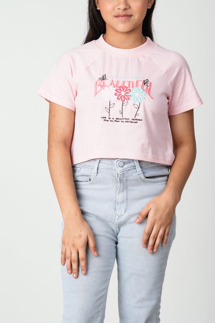 Girls Embroidered T-Shirt – 100% Cotton Soft Everyday Tee