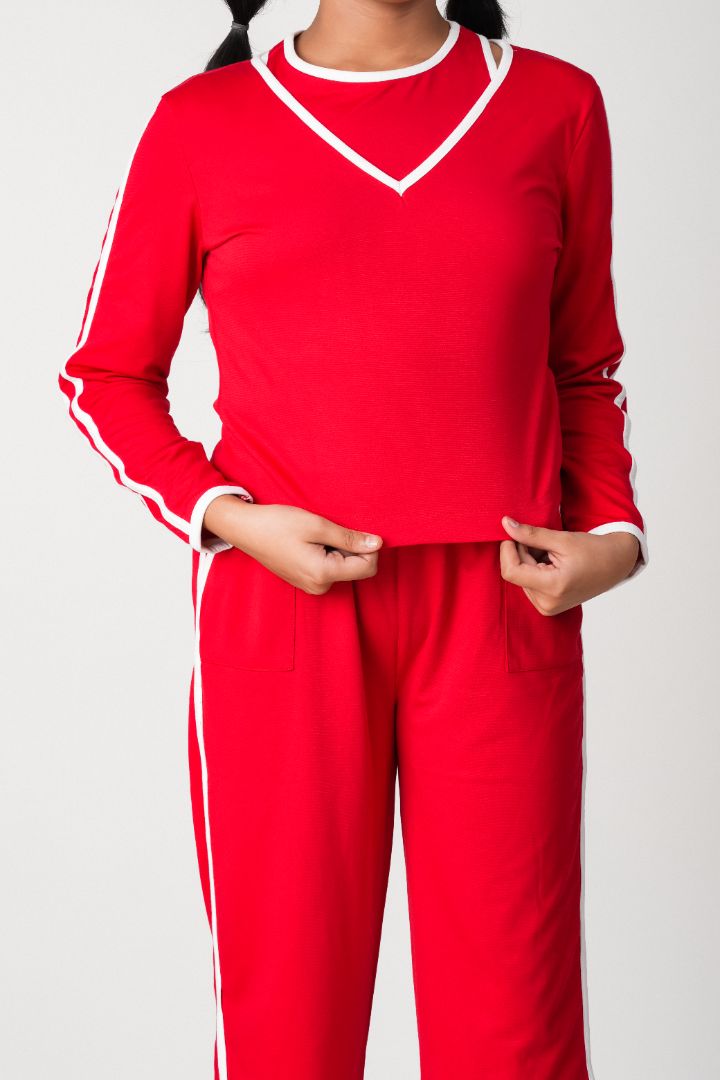 ATHLZR Premium Contrast Knit Co-Ord Set – Red