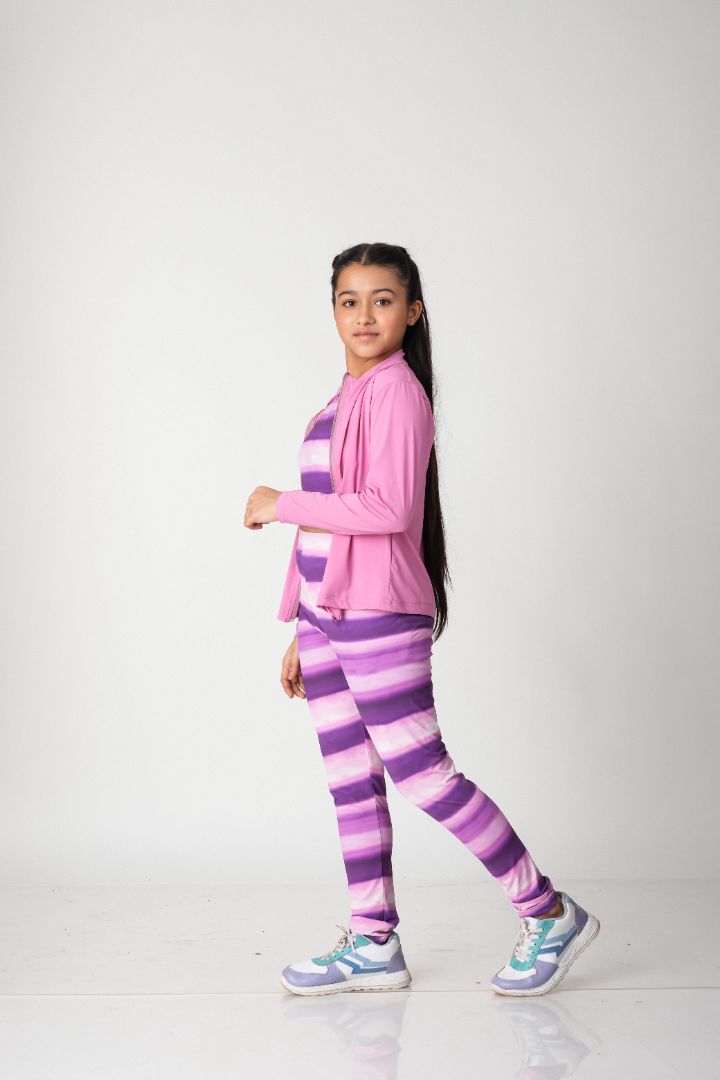 ATHLZR Premium Girls 3-Piece Activewear Set – Zip-Up Jacket, Crop Top & Leggings | Nylon Spandex