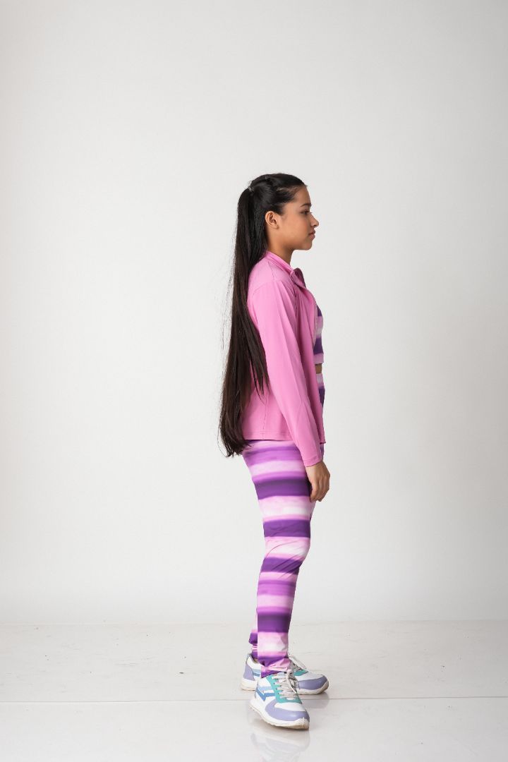 ATHLZR Premium Girls 3-Piece Activewear Set – Zip-Up Jacket, Crop Top & Leggings | Nylon Spandex