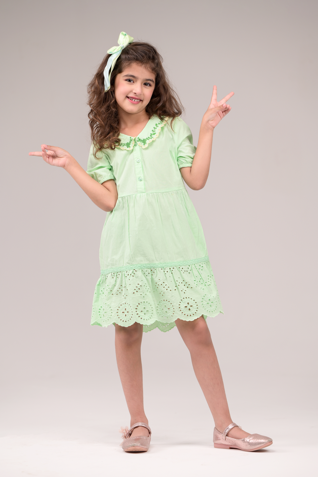 Dress with embroidered collared neckline