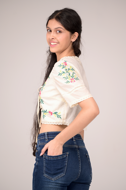 V‑neck top with embroidery details