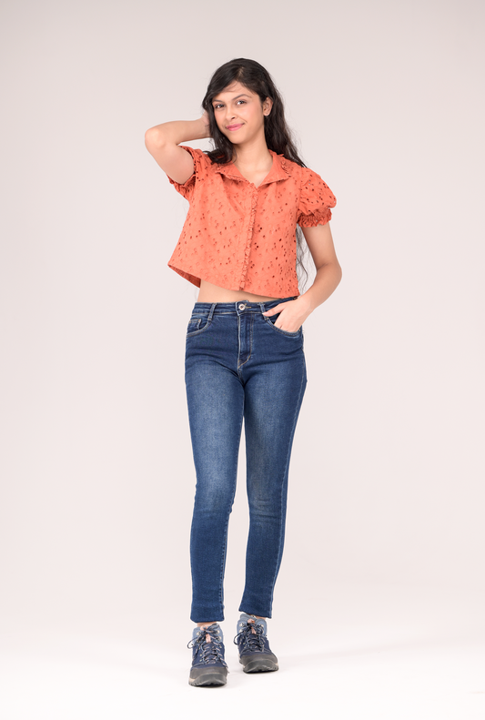 Collared-top with soft gathers