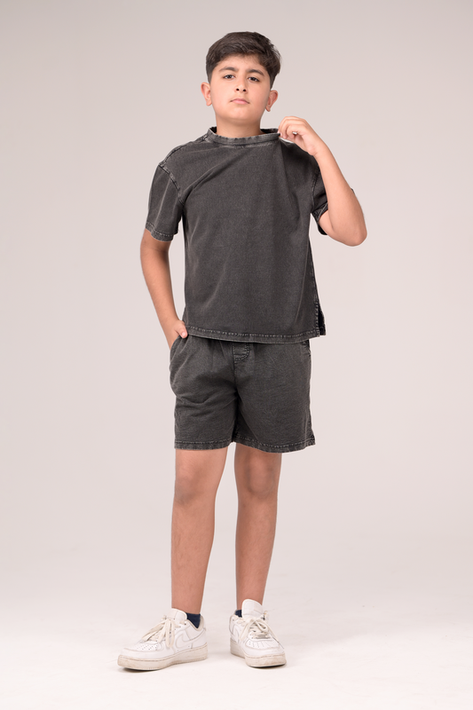 Trendy Acid Wash Shorts for Boys – Overdyed Finish