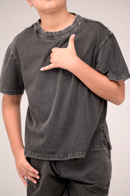 Trendy Acid Wash Tee for Boys – Overdyed Finish